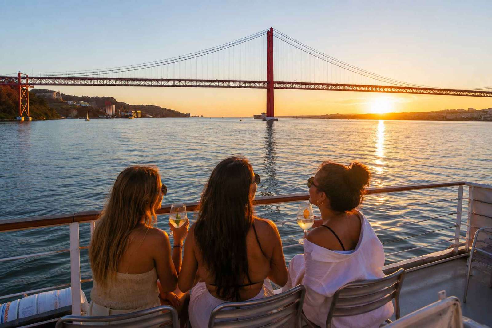 Lisbonne : Visite du fleuve Tage au coucher du soleil avec collations et boissons